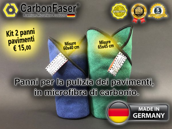 Panni per Vetri in Microfibra di Carbonio – Kit 2 panni 50x40cm + 1 spugna  25x20cm + 1 panno lux 30x30cm – CarbonFaser Italia